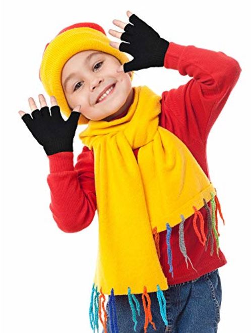 Bememo 4 Pairs Fingerless Gloves Half Finger Mittens Winter Solid Color Knitted Typing Gloves for Boys and Girls