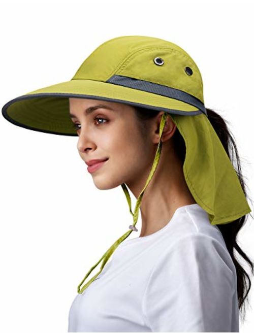 Camptrace Safari Sun Hats for Women Wide Brim Fishing Sun Hat with Neck Flap Ponytail Packable Summer Cooling Sun UPF Protection for Hiking Hunting Camping Outdoor Cap