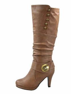 FZ-Win-45 Women's Fashion Round Toe High Heel Platform Zipper Knee High Boots