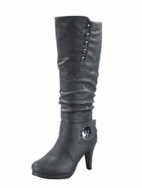 FZ-Win-45 Women's Fashion Round Toe High Heel Platform Zipper Knee High Boots