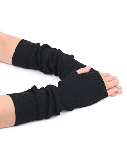 Flammi Women's Knit Arm Warmer Gloves Warm Cashmere Long Fingerless Mittens with Thumb Hole