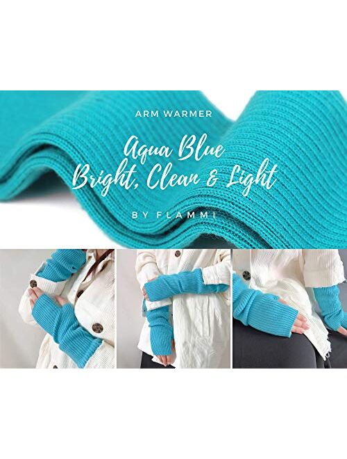 Flammi Women's Knit Arm Warmer Gloves Warm Cashmere Long Fingerless Mittens with Thumb Hole