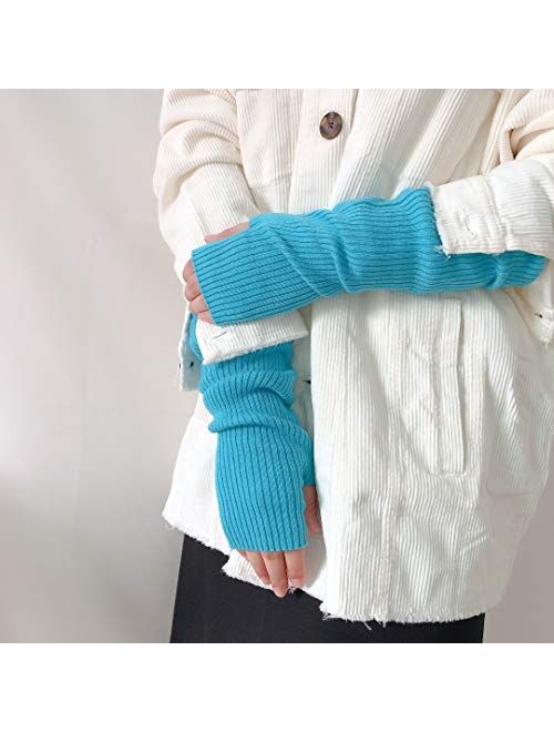 Flammi Women's Knit Arm Warmer Gloves Warm Cashmere Long Fingerless Mittens with Thumb Hole