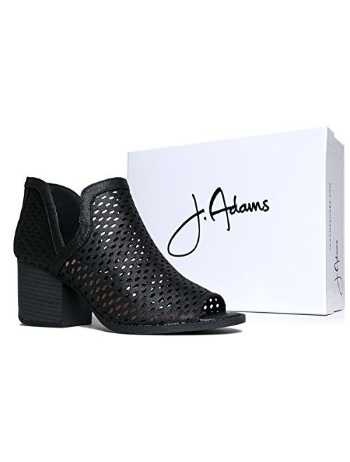 J. Adams Perch Perforated Bootie - Distressed Leather Block Heel Cut Out Boot