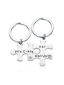 CJ&M Stainless Steel His Crazy Her Weirdo Couples Keychains Set,Personalized Name Couples Jewelry, for Boyfriend Girlfriend