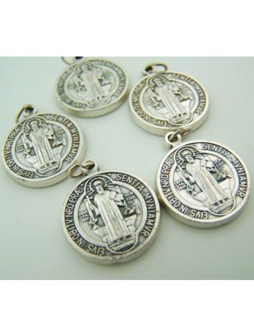 Religious Gifts Lot of 5 Silver Toned Base Tone Saint Benedict Protection from Evil Sacremental Devotion 1 Inch Medal