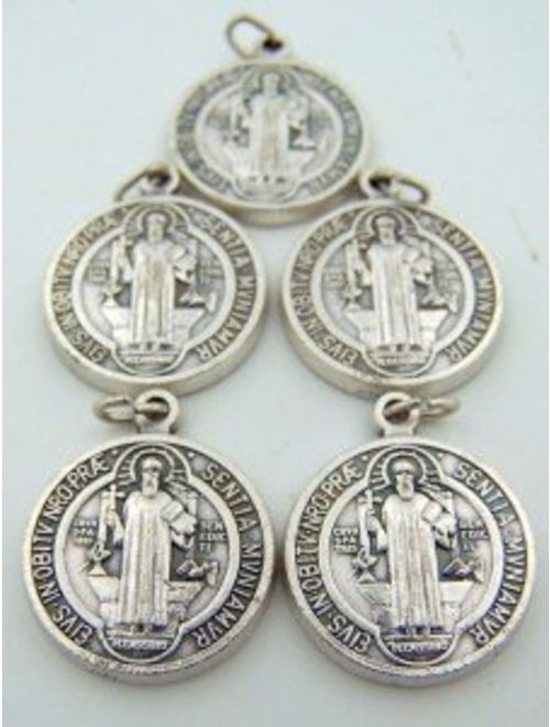 Religious Gifts Lot of 5 Silver Toned Base Tone Saint Benedict Protection from Evil Sacremental Devotion 1 Inch Medal