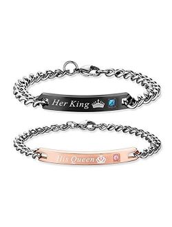 SXNK7 Gift for Lover His Queen Her King Stainless Steel Couple Bracelets for Women Men Jewelry Matching Set