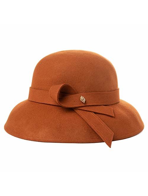 Womens 1920s Vintage Wool Felt Cloche Bucket Bowler Hat Winter Crushable