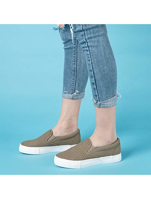 JENN ARDOR Womens Fashion Sneakers Perforated Slip on Flats Comfortable Walking Casual Shoes