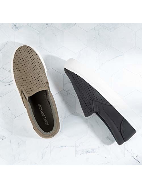 JENN ARDOR Womens Fashion Sneakers Perforated Slip on Flats Comfortable Walking Casual Shoes