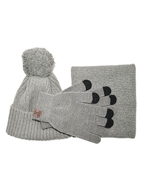 MOSANDON Knit Scarf/Hat/Gloves Set, Soft Warm Beanie, Touch Screen Unisex Cable Knit Winter Cold Weather Gift