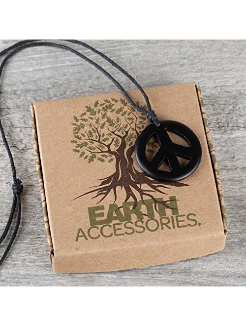 Earth Accessories Adjustable Peace Sign Pendant Necklace with Organic Wood - Hippie Accessories and Hippie Costume for 60s or 70s