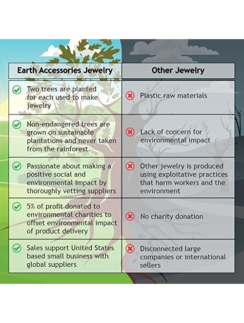 Earth Accessories Peace Sign Dangle Earrings with Organic Wood - Earring Hippie Accessories and Hippie Costume for 60s or 70s