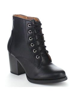 Women Korman Cute Chunky Lace Up Leatherette Zipper Ankle Bootie