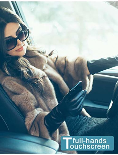Vikideer Women's Leather Gloves Long Sleeves Full Touchscreen Winter Warm Lined Elegant Type