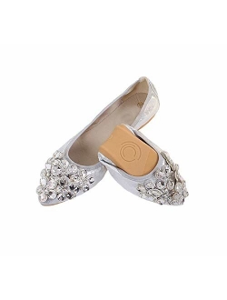 Lauthen.S Women Foldable Ballet Flats, Pointed Toe Wedding Rhinestone Slip on Flat Shoes