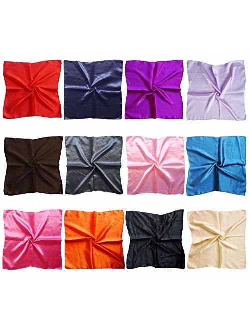 LilMents 12 Set Mixed Designs Small Square Satin Womens Neck Head Scarf Scarves Bundle