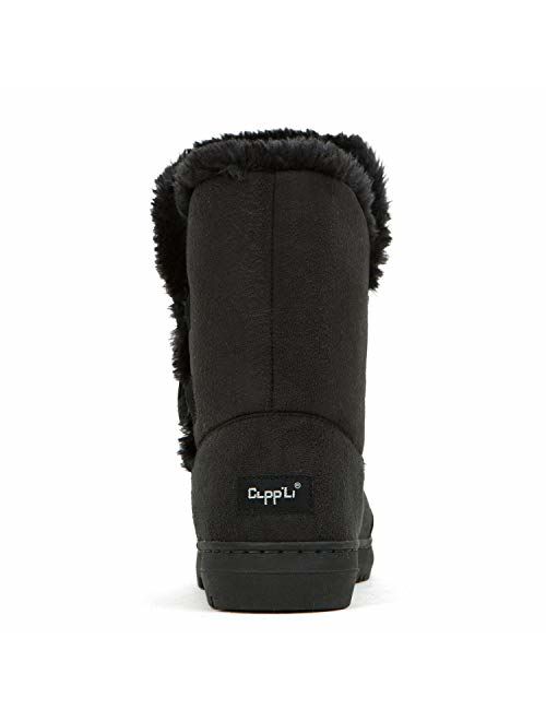 CLPP'LI Womens Twin Button Fully Fur Lined Waterproof Winter Snow Boots