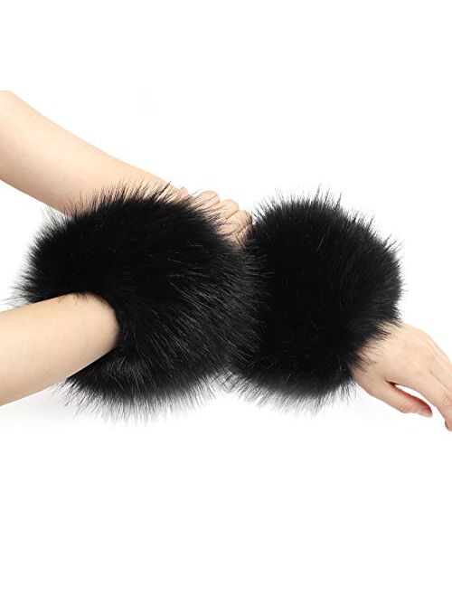 La Carrie Women's Snakeskin Print Faux Fur Wrist Cuffs,Winter Fox Furry Bands Arm Warmer