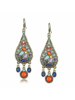 Ethnic Retro Bohemian Droplets Color Dress Mexico Gypsy Dangle Earrings