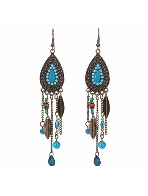 Ethnic Retro Bohemian Droplets Color Dress Mexico Gypsy Dangle Earrings