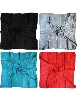4 Pc Set Large 35 35 inches Satin Square Scarves Neck Hair Head Scarf Bundle