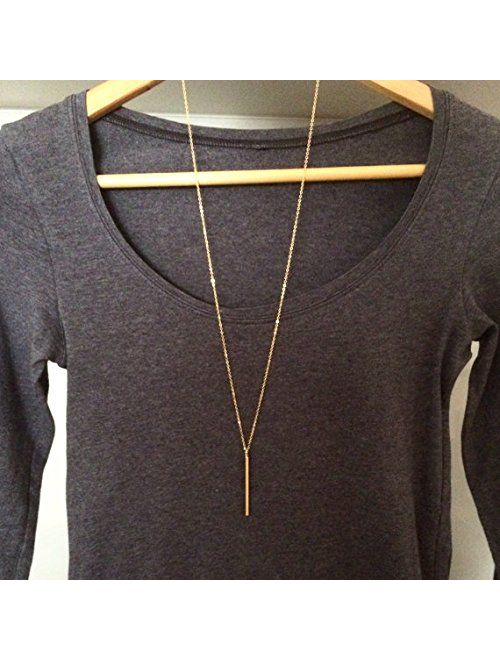 Defiro 2Pcs Y Layer Simple Bar Pendant Necklace Center Long Lariat Chain for Women Jewelry JAKIELAX