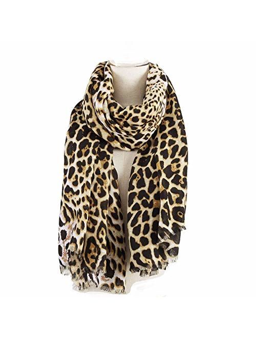 AIWANK Leopard Print Scarf for Women Cheetah Animal Print Infinity Scarves Cotton Wrap Large Shawl