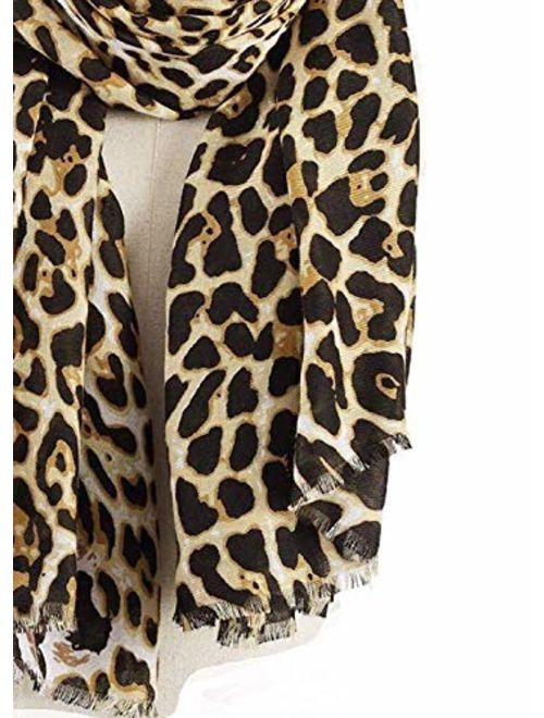 AIWANK Leopard Print Scarf for Women Cheetah Animal Print Infinity Scarves Cotton Wrap Large Shawl