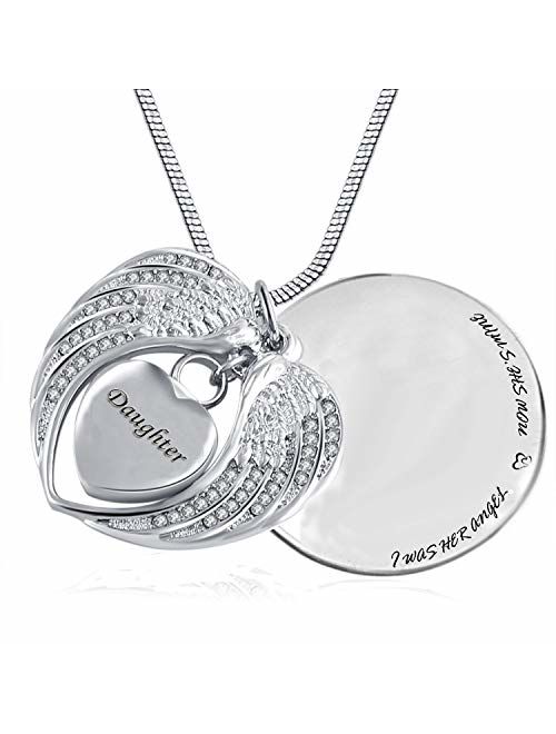 PREKIAR Angel Wing Urn Necklace for Ashes, Heart Cremation Memorial Keepsake Pendant Necklace Jewelry with Fill Kit and Gift Box