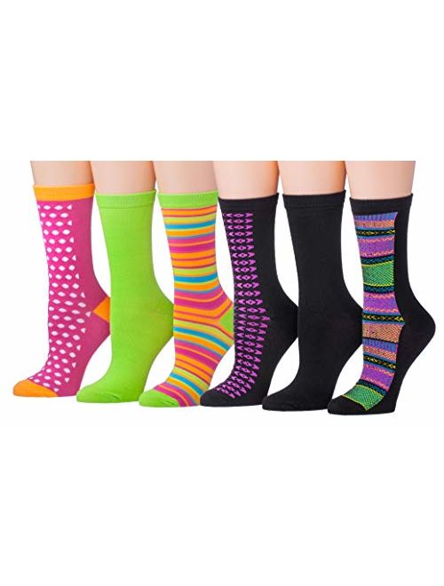 Tipi Toe Women's 6-Pairs Colorful Funky Patterned Crew Dress Socks