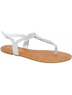 TRENDSup Collection Womens T-Strap Buckle Flats Sandals