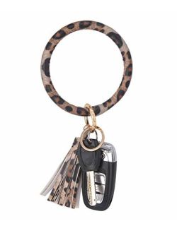 Key Ring Bracelets Wristlet Keychain Bangle Keyring - Large Circle Leather Tassel Bracelet Holder For Women Gift