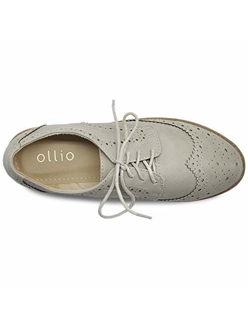 Ollio Women's Flats Shoes Wingtip Lace Up Oxfords