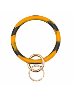 Mwfus Bangle Key Ring Keychain Bracelet, Round Silicone Wristlet Keychain Holder for Women Girls