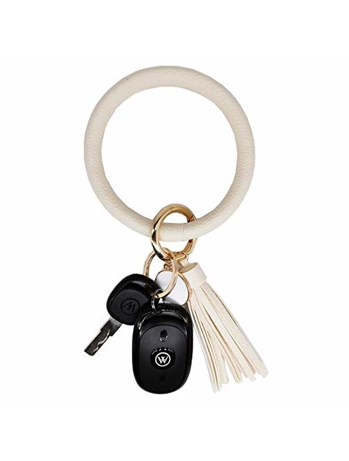 AnnabelZ Keychain Bracelet Wristlet Bangle Key Holder Round Keyring Leather Tassel Key Ring Chain for Women Girls