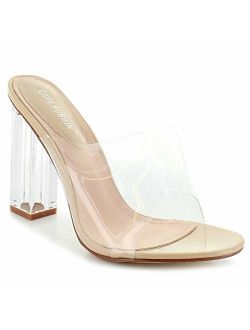 Shoes Fusion Translucent Block High-Heel Mule Open Toe Sandal