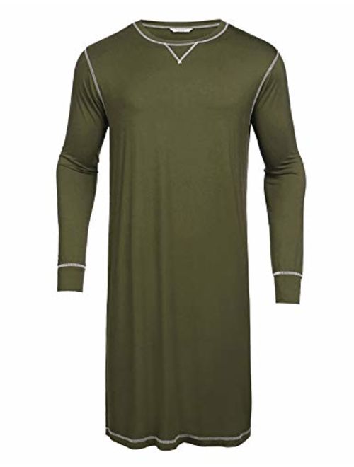 Ekouaer Sleepwear Men's Nightshirt Long Sleeve Nightgown Pajamas Comfy Loose Sleep Shirt S-XXL