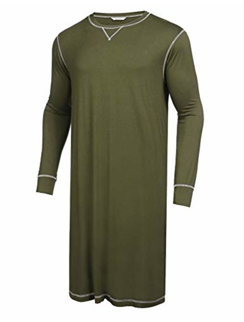 Ekouaer Sleepwear Men's Nightshirt Long Sleeve Nightgown Pajamas Comfy Loose Sleep Shirt S-XXL