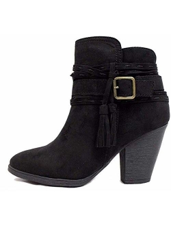 Women's Tie Knot Chelsea Pump Ankle Boots Closed Toe Stacked Heel Booties Shoes