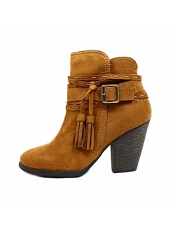 Women's Tie Knot Chelsea Pump Ankle Boots Closed Toe Stacked Heel Booties Shoes