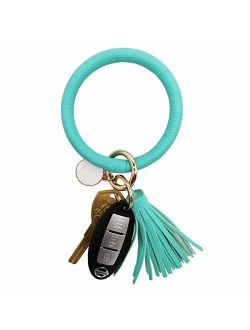 Tovly Wristlet Round Key Ring Chain Leather/Silicone Oversized Keychain Bracelet Bangle Keychain Holder Tassel for Women Girl