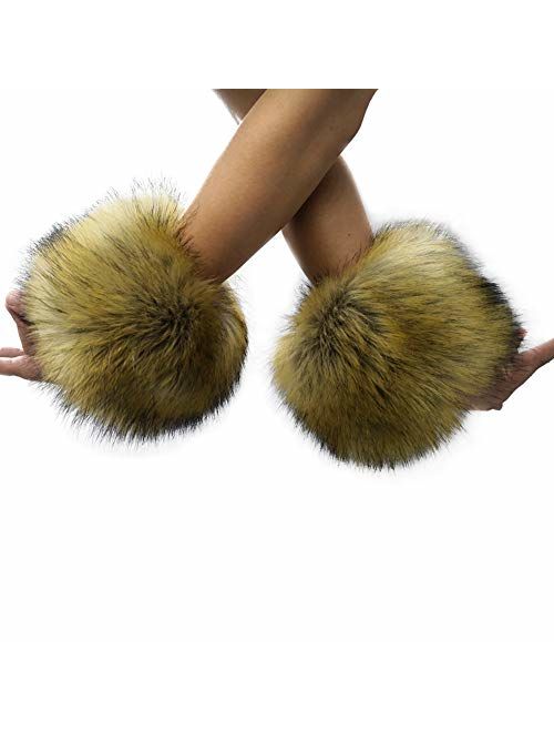 Faux Fur Cuffs Arm Leg Warmers - HOMEYEAH Furry Wrist Cuff Warmer For Women Party Costumes Gifts