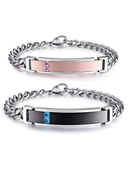NEHZUS Couples Bracelets His and Hers Stainless Steel Personalized Bracelet Custom Engraving