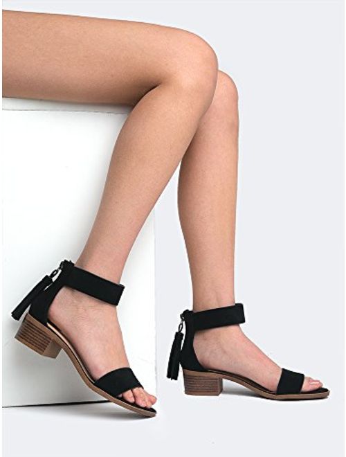 J. Adams Ankle Strap Kitten Heel Strappy Block Heel - Cute Low Sandal - Faux Leather Vegan - Midori