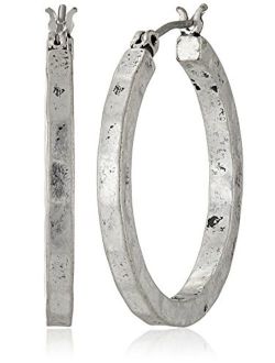 Silver-Tone Small Hammered Round Hoop Earrings