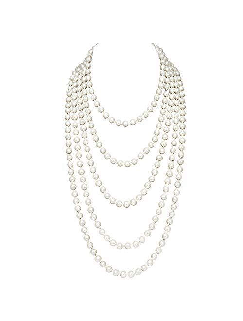 BABEYOND Vintage 1920s Gatsby Imitation Pearl Choker Necklace 20s Art Deco Flapper Accessories for Women White