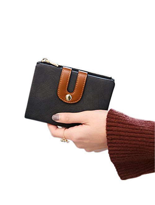 Apt. 9 AOXONEL Women's Rfid Small Bifold Leather Wallet Ladies Mini Zipper Coin Purse id card Pocket,Slim Compact Thin