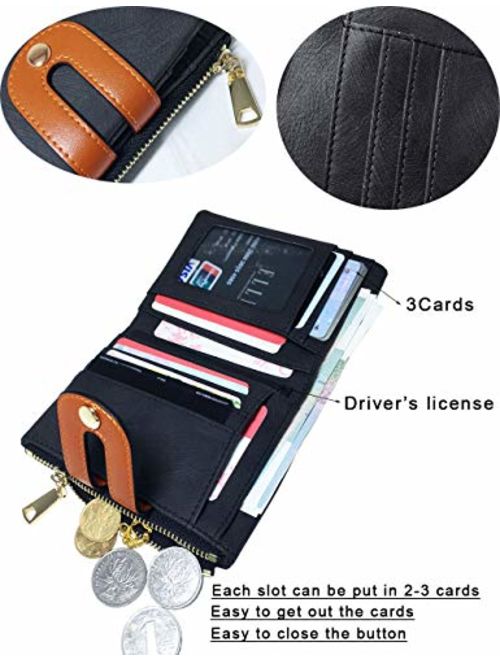 Apt. 9 AOXONEL Women's Rfid Small Bifold Leather Wallet Ladies Mini Zipper Coin Purse id card Pocket,Slim Compact Thin